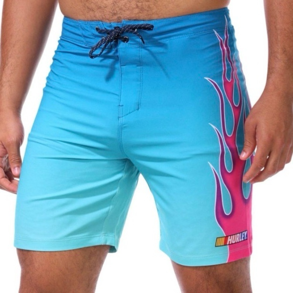 NWT Men's NASCAR Hurley Aqua Phantom Eco Flames Board Shorts Swim Trunks